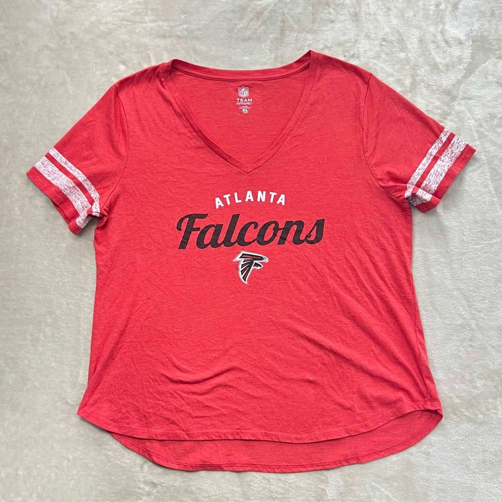 NFL Team Apparel Atlanta Falcons Red V-Neck T-Shirt Women XL Short Sleeve Tee